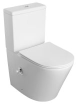   PACO RIMLESS monoblokkos WC, alsó/hátsó kifolyású, ülőke nélkül, FEHÉR CSAPTELEPPEL, bidézuhannyal, 38x64cm, duálgombos öblítőmechanikával (PC1012RX)